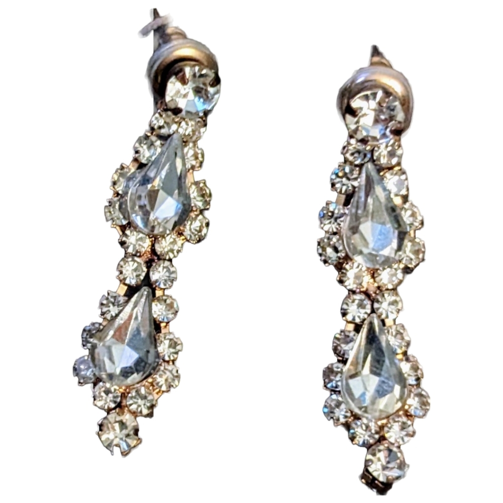 Vintage Glamour White Rhinestone Ornate Drop Earrings